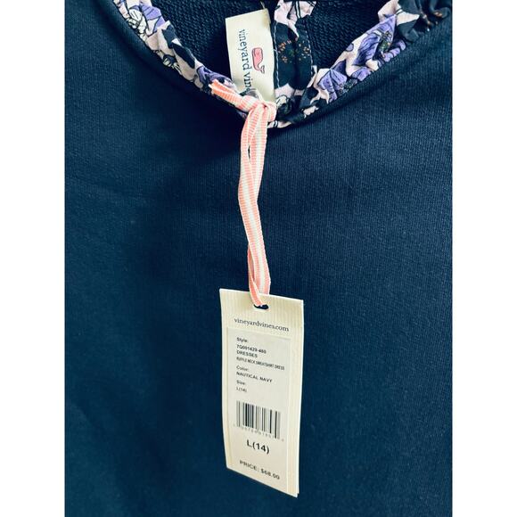 Vineyard Vines Girls Purple Ruffle Neck Navy Sweatshirt Dress Size 14 NWT - Picture 3 of 3
